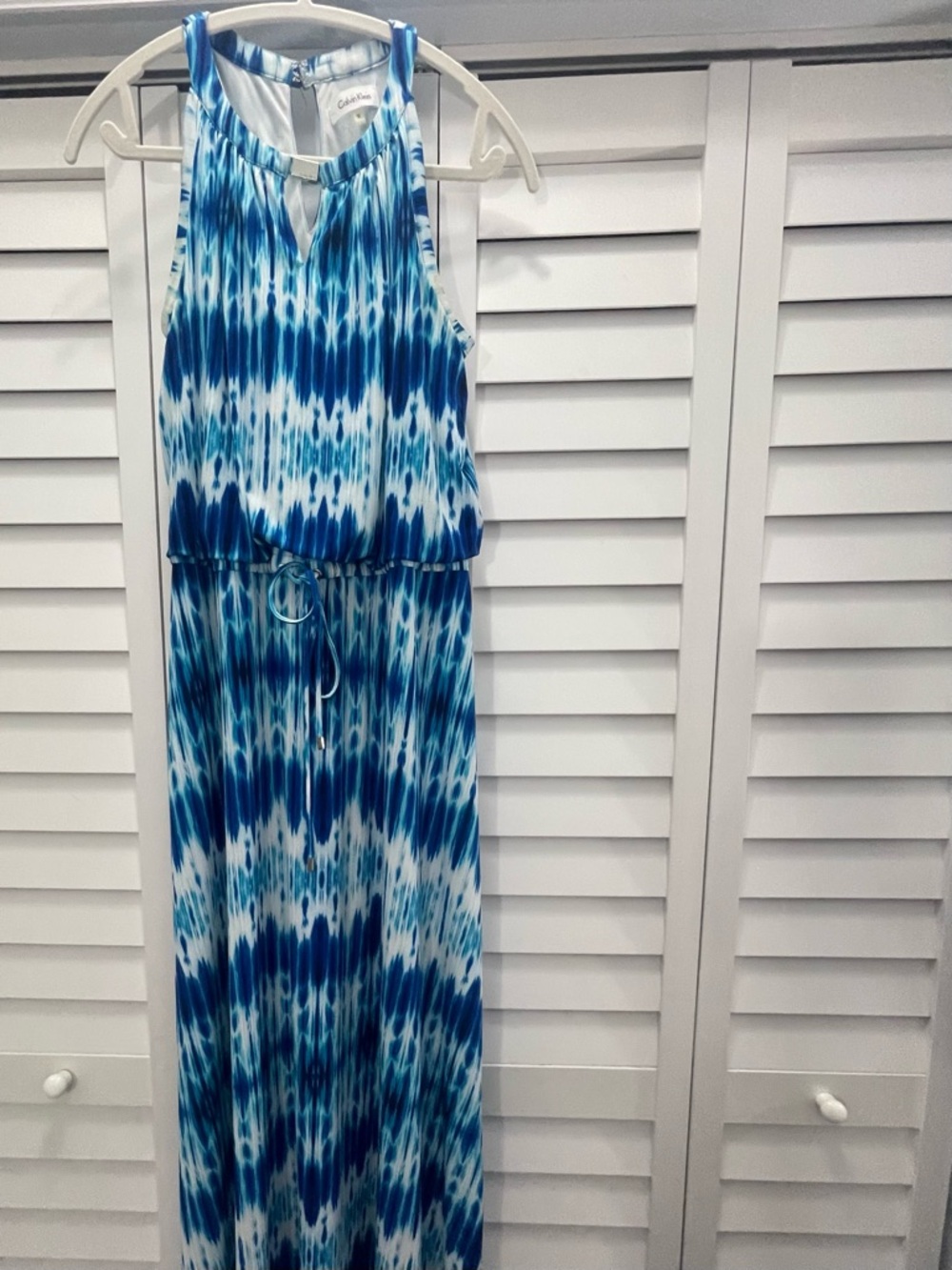 Calvin Klein Blue and White Tie-Dye Maxi Dress
